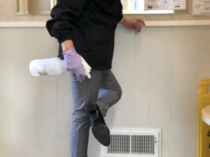 sanitizing station to clean soles of your shoes